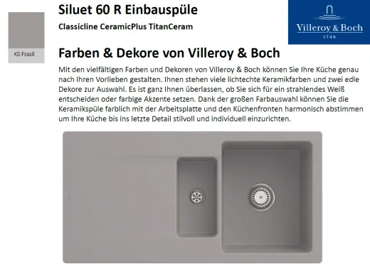 Villeroy & Boch SILUET 60 R-Classicline Einbausple / Keramiksple aus TitanCeram in Standard Farben
