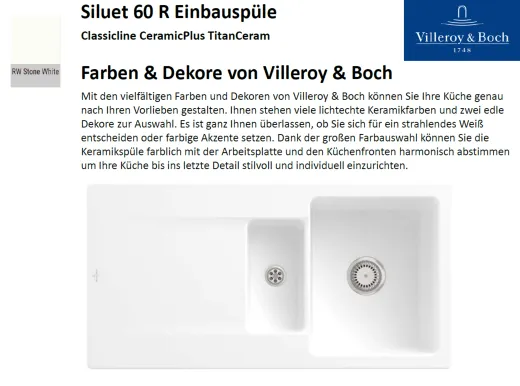 Villeroy & Boch SILUET 60 R-Classicline Einbausple / Keramiksple aus TitanCeram in Standard Farben