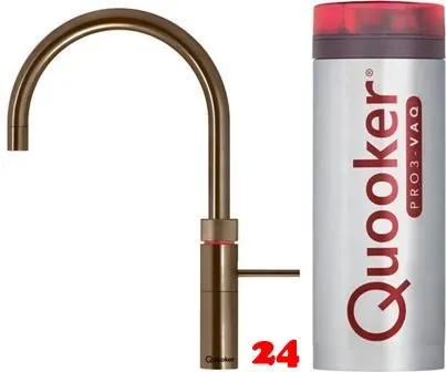 QUOOKER FUSION Round VAQ PRO3 Einhebelmischer Messing Patina & 100C Armatur Kochendwasserhahn (PRO3FNRPTB)