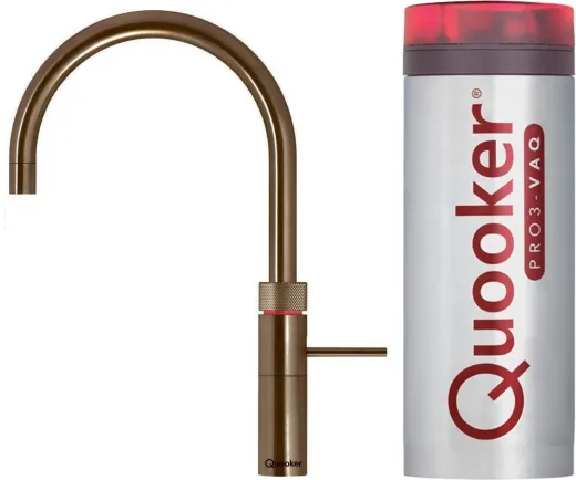 QUOOKER FUSION Round VAQ PRO3 Einhebelmischer Messing Patina & 100C Armatur Kochendwasserhahn (PRO3FNRPTB)
