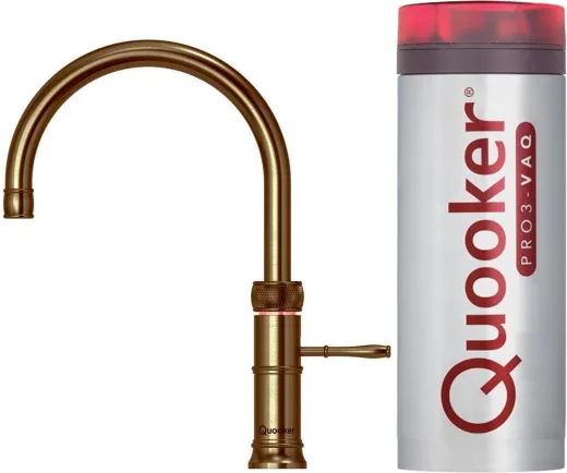 QUOOKER CLASSIC FUSION Round VAQ PRO3 Einhebelmischer Messing Patina & 100C Armatur Nostalgieoptik (PRO3CFNRPTB)
