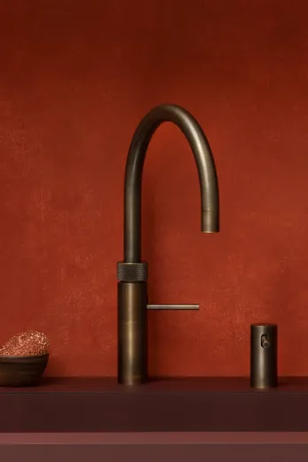 QUOOKER FUSION Round Combi (+) B Einhebelmischer Messing Patina & 100C Armatur Kochendwasserhahn (COMBI+FNRPTB)