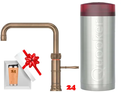 QUOOKER CLASSIC FUSION Square Messing Patina Combi (+) B Einhebelmischer & 100�C Armatur Nostalgieoptik (COMBI+CFNSPTB)