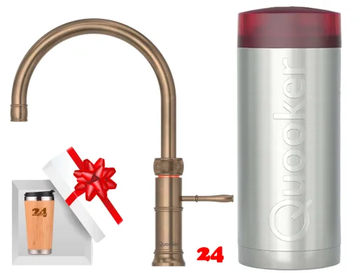 QUOOKER CLASSIC FUSION Round Messing Patina Combi (+) B Einhebelmischer & 100�C Armatur Nostalgieoptik (COMBI+CFNRPTB)