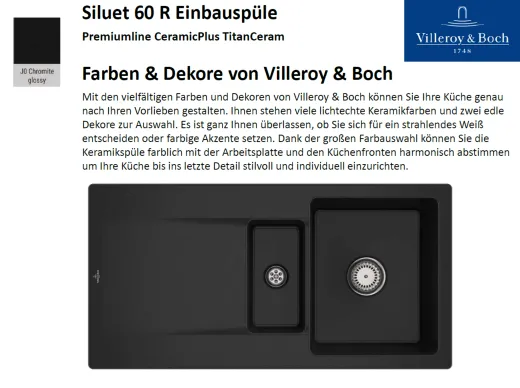 Villeroy & Boch SILUET 60 R-Premiumline Einbausple / Keramiksple aus TitanCeram in Sonder Farben