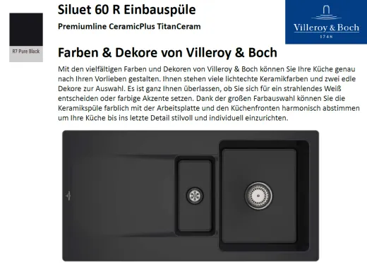 Villeroy & Boch SILUET 60 R-Premiumline Einbausple / Keramiksple aus TitanCeram in Sonder Farben