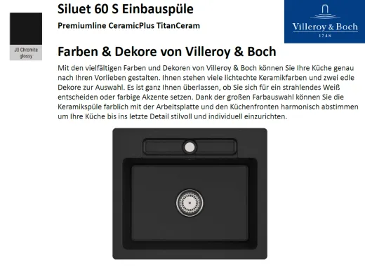 Villeroy & Boch SILUET 60 S-Premiumline Einbausple / Keramiksple aus TitanCeram in Sonder Farben