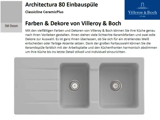 Villeroy & Boch ARCHITECTURA 80-Classicline Einbausple / Keramiksple in Standard Farben