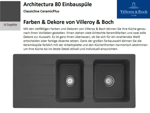 Villeroy & Boch ARCHITECTURA 80-Classicline Einbausple / Keramiksple in Standard Farben