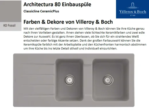 Villeroy & Boch ARCHITECTURA 80-Classicline Einbausple / Keramiksple in Standard Farben