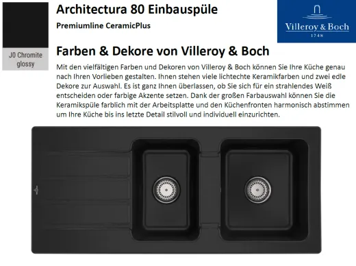 Villeroy & Boch ARCHITECTURA 80-Premiumline Einbausple / Keramiksple in Sonder Farben