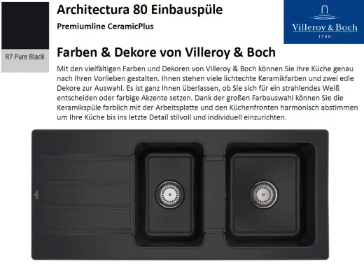 Villeroy & Boch ARCHITECTURA 80-Premiumline Einbausple / Keramiksple in Sonder Farben
