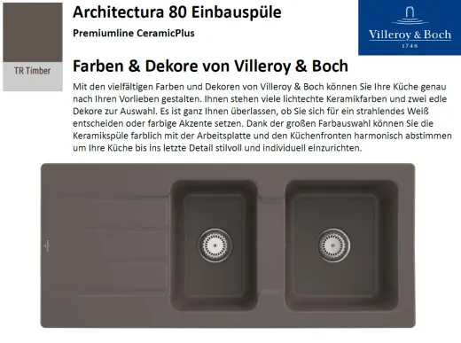 Villeroy & Boch ARCHITECTURA 80-Premiumline Einbausple / Keramiksple in Sonder Farben