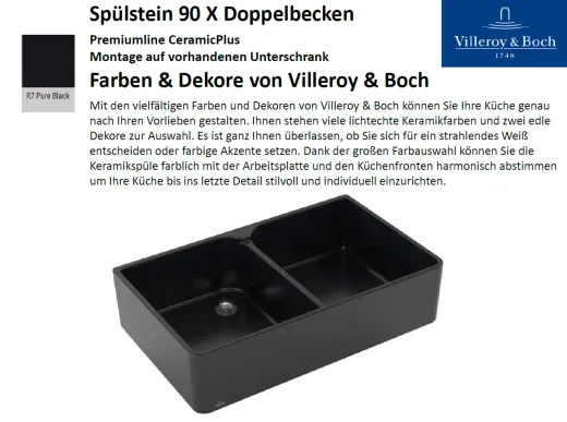 Villeroy & Boch Splstein / Splmodul Doppelbecken 90X-Premiumline Keramiksple in Sonder Farbe