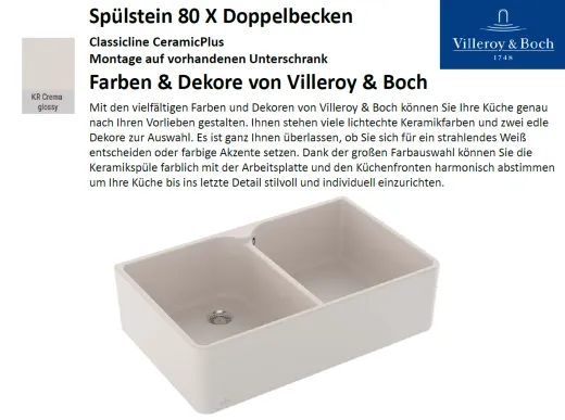 Villeroy & Boch Splstein / Splmodul Doppelbecken 80X-Classicline Keramiksple in Standard Farben