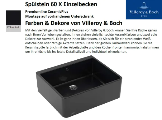Villeroy & Boch Splstein / Splmodul Doppelbecken 60X-Premiumline Keramiksple in 1 Sonder Farbe