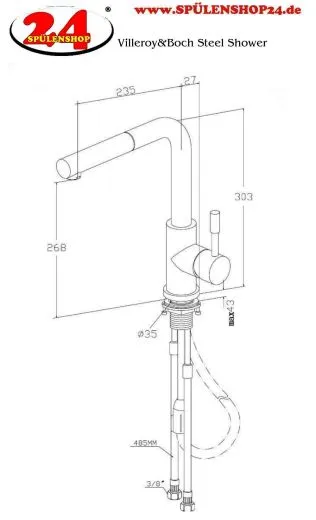 Villeroy & Boch Kchenarmatur Steel Shower Einhebelmischer Anthracite (PVD) mit Zugauslauf
