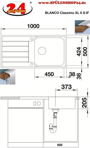 BLANCO Kchensple Classimo XL 6 S-IF Edelstahlsple / Einbausple Flachrand mit Ablaufsystem InFino und PushControl