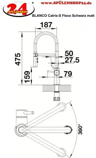 BLANCO Kchenarmatur Catris S Flexo Einhebelmischer Sonderfarbe Schwarz matt mit flexibler Pendelbrause