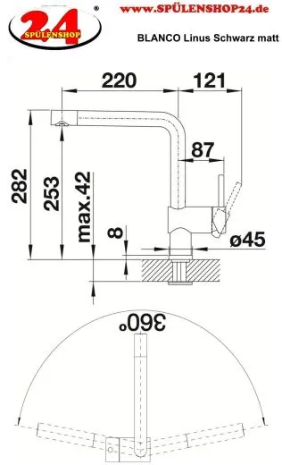 BLANCO Kchenarmatur Linus Sonderfarbe Schwarz matt Einhebelmischer mit Festauslauf