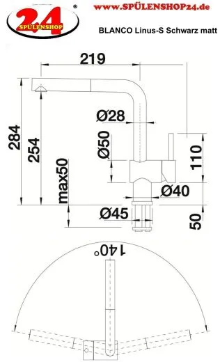 BLANCO Kchenarmatur Linus-S Sonderfarbe Schwarz matt Einhebelmischer mit Zugauslauf als Schlauchbrause