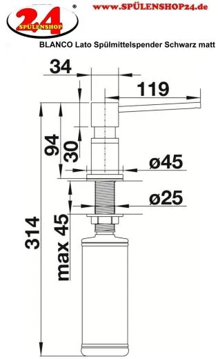 ✅ BLANCO Seifenspender Lato Sonderfarbe Schwarz matt Splmittelspender / Dispenser bequeme Druckbettigung von oben