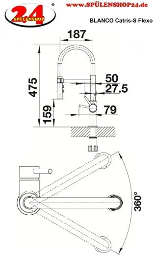 BLANCO Kchenarmatur Catris S Flexo Chrom/Schwarz Einhebelmischer mit flexibler Pendelbrause umstellbar