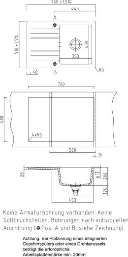 Systemceram KeraDomo GENEA 75-BASIC Keramiksple / Einbausple in Standardfarben fr die Kche