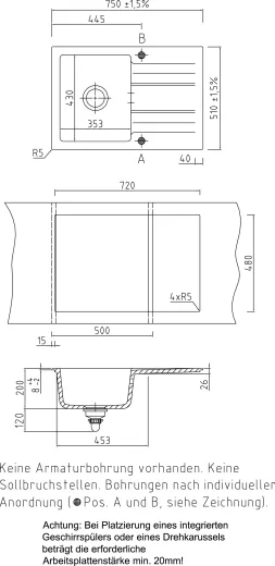Systemceram KeraDomo GENEA 75-BASIC Keramiksple / Einbausple in Standardfarben fr die Kche