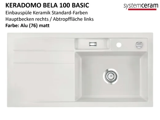 Systemceram KeraDomo BELA 100 Basic Keramiksple / Einbausple in Standardfarben fr die Kche