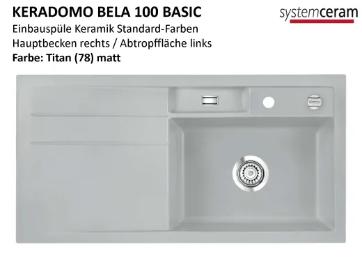Systemceram KeraDomo BELA 100 Basic Keramiksple / Einbausple in Standardfarben fr die Kche