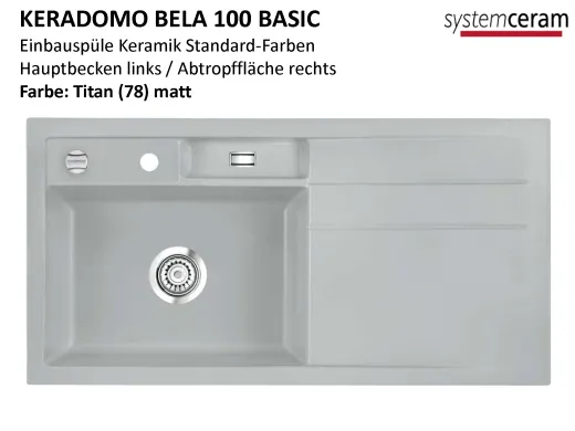 Systemceram KeraDomo BELA 100 Basic Keramiksple / Einbausple in Standardfarben fr die Kche