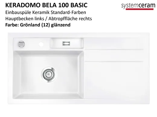 Systemceram KeraDomo BELA 100 Basic Keramiksple / Einbausple in Standardfarben fr die Kche