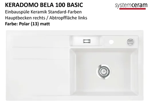 Systemceram KeraDomo BELA 100 Basic Keramiksple / Einbausple in Standardfarben fr die Kche