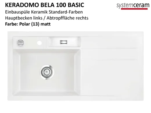 Systemceram KeraDomo BELA 100 Basic Keramiksple / Einbausple in Standardfarben fr die Kche