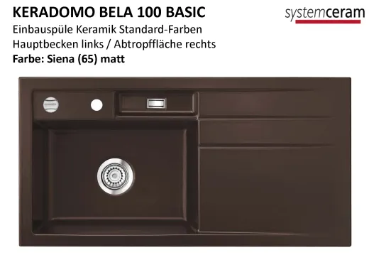 Systemceram KeraDomo BELA 100 Basic Keramiksple / Einbausple in Standardfarben fr die Kche