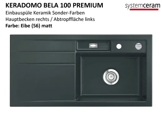 Systemceram KeraDomo BELA 100 Premium Keramiksple / Einbausple in Sonderfarben fr die Kche