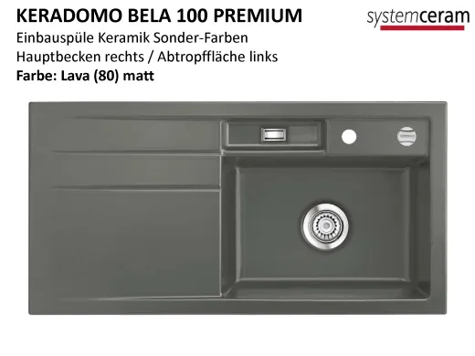 Systemceram KeraDomo BELA 100 Premium Keramiksple / Einbausple in Sonderfarben fr die Kche