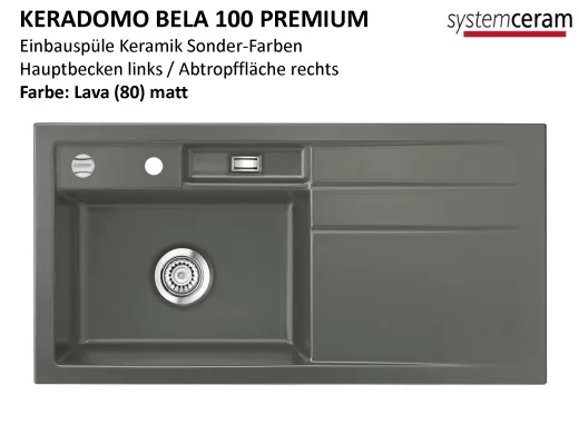 Systemceram KeraDomo BELA 100 Premium Keramiksple / Einbausple in Sonderfarben fr die Kche