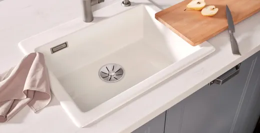 ✅ BLANCO Palona 6-Keramik Einbausple / Keramiksple mit Zugexcenter Farbe Kristallweiss glnzend