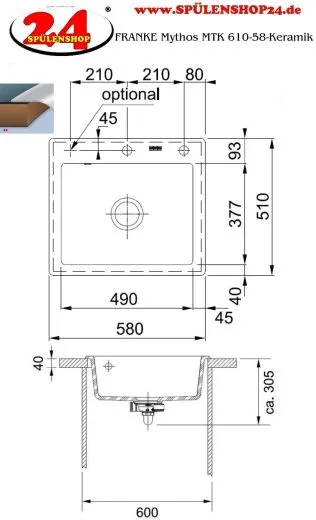 ✅ FRANKE Kchensple Mythos MTK 610-58-Keramik Fraceram Einbausple / Keramiksple Farbe Perlgrau
