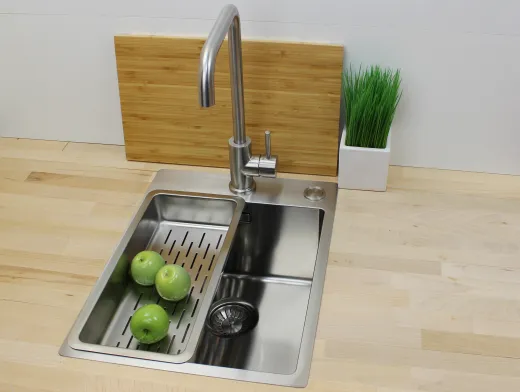 ✅ TASCA ASOLO AA34 HLB Kchensple / Edelstahlsple mit Flachrand Siebkorb als Druckknopfventil