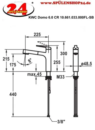 KWC Kchenarmatur Domo 6.0 10.661.033.000FL Einhebelmischer Chrom mit Zugauslauf und Brausefunktion (124922)