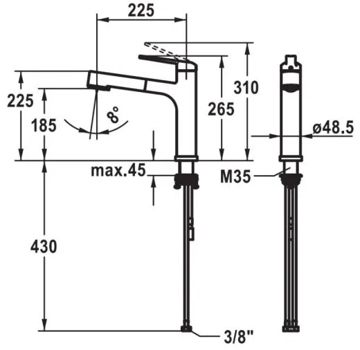 KWC Kchenarmatur Domo 6.0 10.661.053.000FL Einhebelmischer Chrom mit Zugauslauf fr Unterfenstermontage (124923)