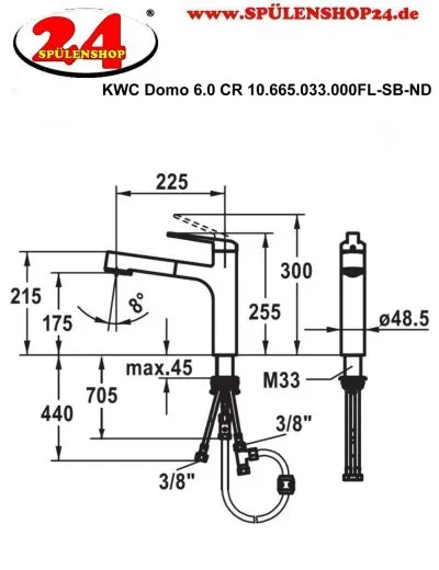 KWC Kchenarmatur Domo 6.0 10.665.033.000FL Einhebelmischer Chrom mit Zugauslauf und Brausefunktion Niederdruck (124924)
