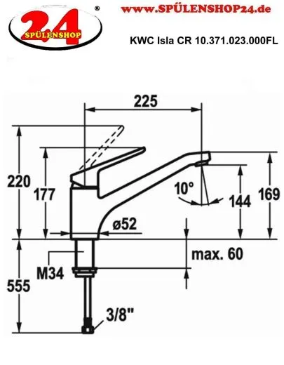 KWC Kchenarmatur Isla 10.371.023.000FL Einhebelmischer Chrom mit Festauslauf (123995)