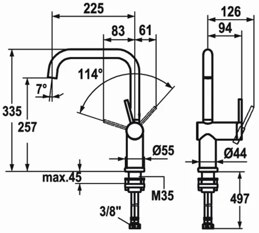KWC Kchenarmatur Livello 10.231.043.700FL Einhebelmischer Edelstahl massiv mit Festauslauf Vorfenstermontage (123115)