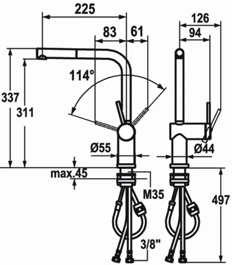 KWC Kchenarmatur Livello 10.231.053.700FL Einhebelmischer Edelstahl massiv mit Zugauslauf Vorfenstermontage (123116)