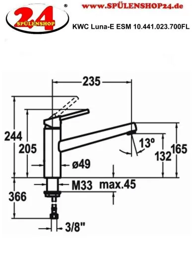 ✅ KWC Kchenarmatur Luna-E 10.441.023.700FL Einhebelmischer Edelstahl massiv mit Festauslauf (123840)