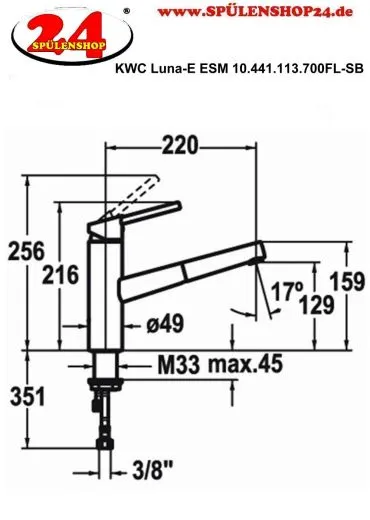 KWC Kchenarmatur Luna-E 10.441.113.700FL Einhebelmischer Edelstahl massiv mit Zugauslauf (123841)